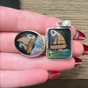 Inlay Pendant and Ring Sterling Silver